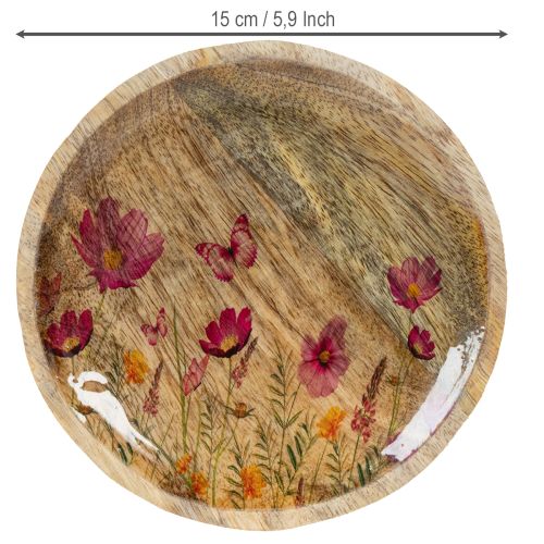 Artikel Houten bordjes met bloemen en vlinders, naturel roze, Ø15 cm, 3 stuks