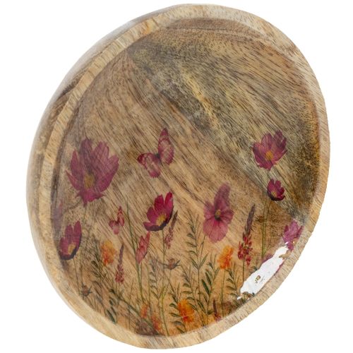 Artikel Houten bordjes met bloemen en vlinders, naturel roze, Ø15 cm, 3 stuks