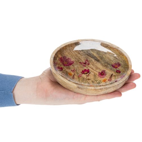 Artikel Houten bordjes met bloemen en vlinders, naturel roze, Ø15 cm, 3 stuks