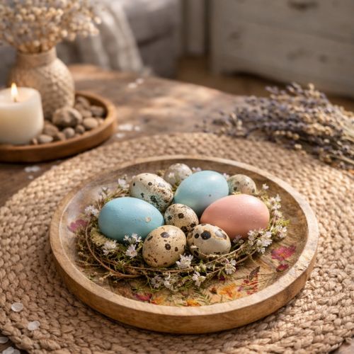 Artikel Houten bordjes met bloemen en vlinders, naturel roze, Ø15 cm, 3 stuks