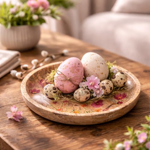 Artikel Houten bordjes met bloemen en vlinders, naturel roze, Ø15 cm, 3 stuks