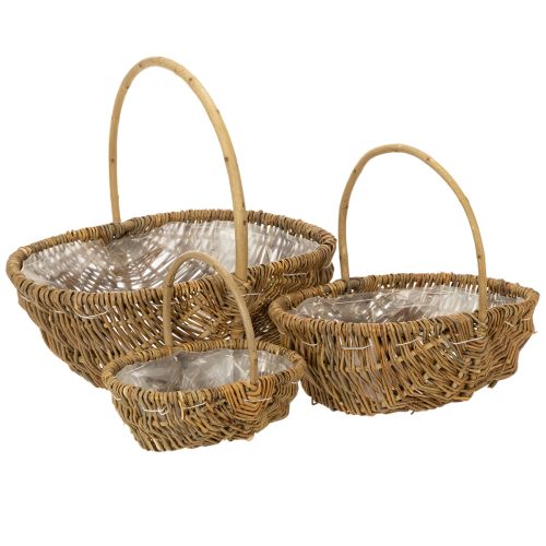 Aardappelmandjes 43/33/23 cm met folie, naturel, set van 3. | Floristik24.nl