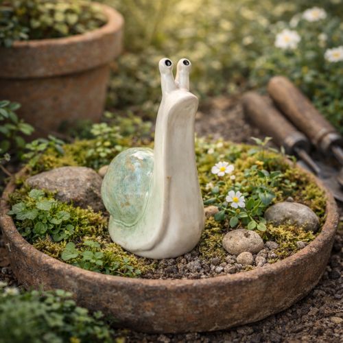 Artikel Keramische decoratieve slakfiguur voor stijlvolle woonomgevingen en betoverende tafeldecoraties, 16 cm