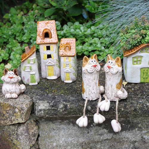 Artikel Rustiek keramisch huisje met heldere ledverlichting, ideaal als sfeervolle tafeldecoratie, 15 cm, 2 stuks