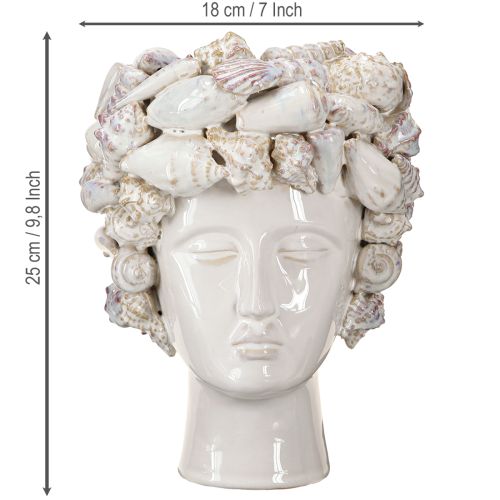 Artikel Keramische hoofdvaas met schelpen - Mediterrane decoratieve buste voor planten en bloemen 25cm