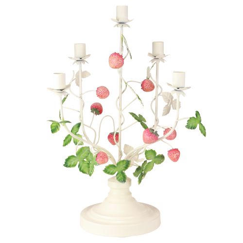 Kandelaar 5-armig crème metaal aardbei decoratie H44cm | Floristik24.nl