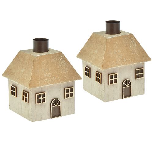 Artikel Kaarshouder Kersthuisje hout grijs 9×9×11cm 2 st