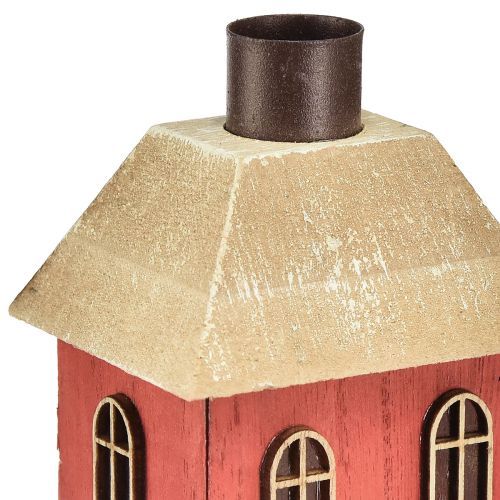 Kaarshouder huis hout rode stokkaarshouder H14,5cm 2st