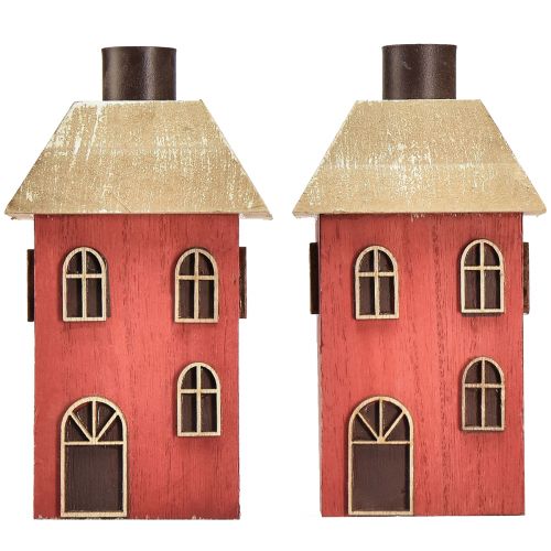 Artikel Kaarshouder huis hout rode stokkaarshouder H14,5cm 2st