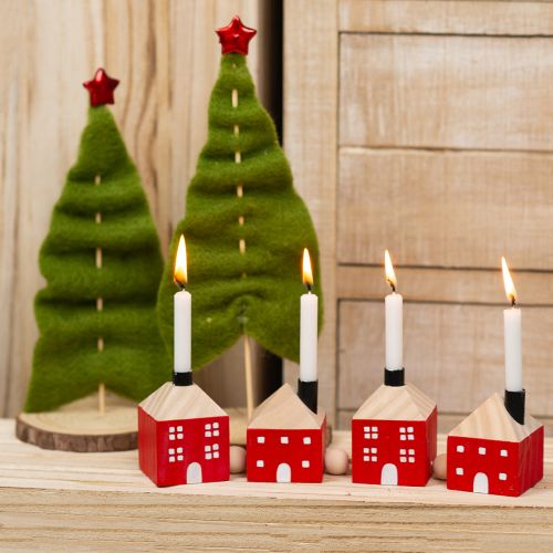 Artikel Kaarsenhouder houten decoratief houten huis rode en witte slinger 23cm