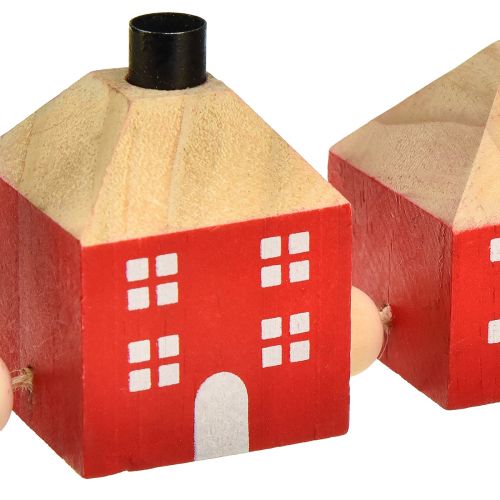 Artikel Kaarsenhouder houten decoratief houten huis rode en witte slinger 23cm