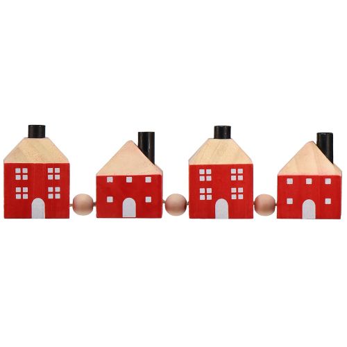 Artikel Kaarsenhouder houten decoratief houten huis rode en witte slinger 23cm
