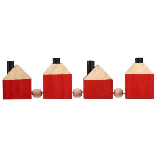 Artikel Kaarsenhouder houten decoratief houten huis rode en witte slinger 23cm
