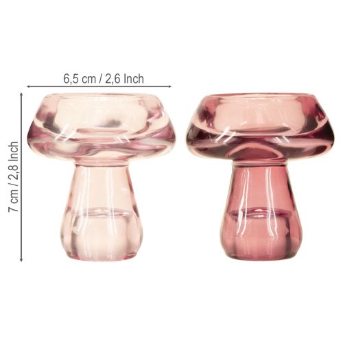 Artikel Kaarsenhouder paddenstoel waxinelichthouder glas bes Ø6,5cm H7cm 2 stuks