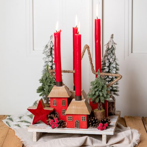 Artikel Kaarshouder Kersthuisje hout rood 9×9×11cm 2 st