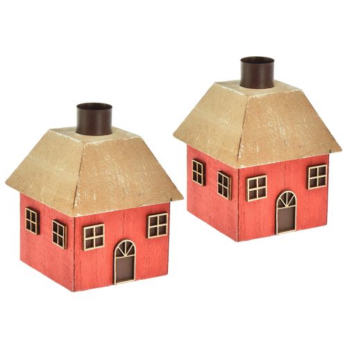 Artikel Kaarshouder Kersthuisje hout rood 9×9×11cm 2 st