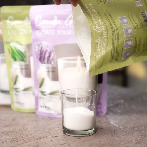 Artikel Kaarsenzandwaskorrels met lont geurende lavendel 400g