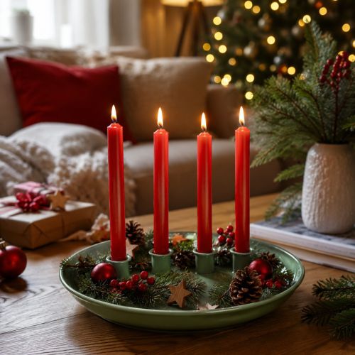 Adventskrans met kaarsenhouder, groen, met vier kaarsenhouders, 24 cm | Floristik24.nl