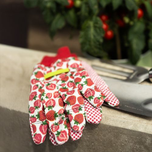 Artikel Kixx tuinhandschoenen aardbeimotief wit rood maat 8