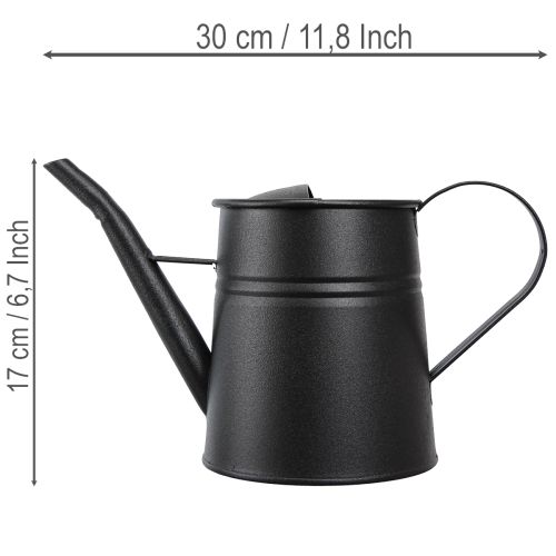Stijlvolle kleine decoratieve gieter, zwart metaal, 30x13x17 cm, 1,7 liter, plantenbak, decoratie voor appartement/balkon | Floristik24.nl