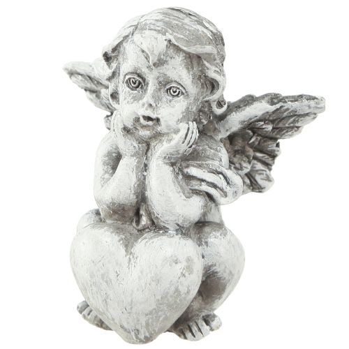 Artikel Engeltje met hart grafdecoratie figuur grijs H5,5cm 6 st