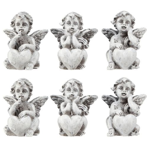 Artikel Engeltje met hart grafdecoratie figuur grijs H5,5cm 6 st