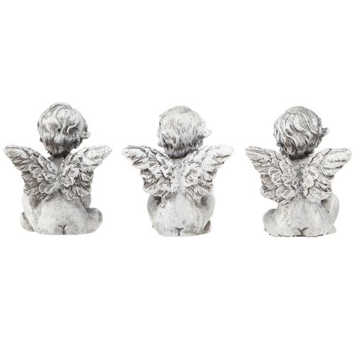 Artikel Engeltje met hart grafdecoratie figuur grijs H5,5cm 6 st