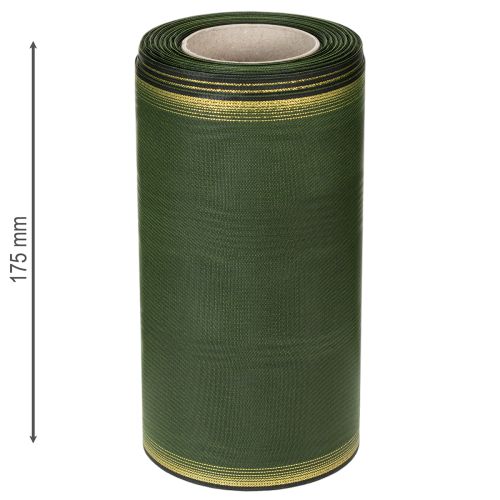 Artikel Elegant moiré kranslint, 175 mm, donkergroen met parelrand en taftweefsel voor feestelijke gelegenheden.