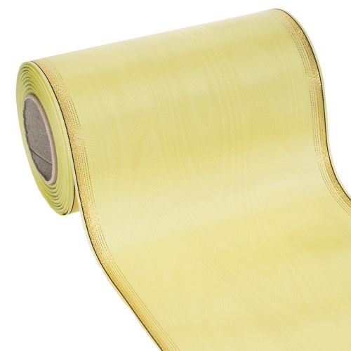 Floristik24 Moiré kranslint, lichtgroen met gouden rand, 175 mm x 25 m, hoogwaardige decoratie voor bloemstukken.