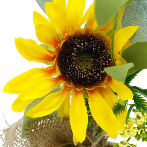 Floristik24 Kunstzonnebloem, zijdebloem, zomerdecoratie, zonnebloem in jutezak