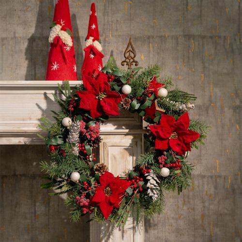 Artikel Kunstkerstster rode zijden bloemen decoratie 6 stuks in een bos