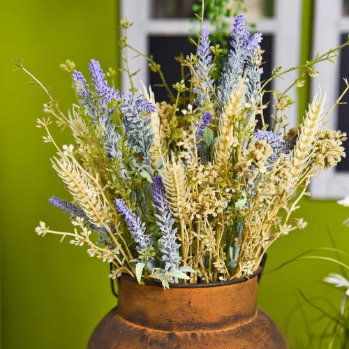 Artikel Kunst lavendelbos, zijden bloemen, veldboeket van lavendel met korenaren en moerasspirea