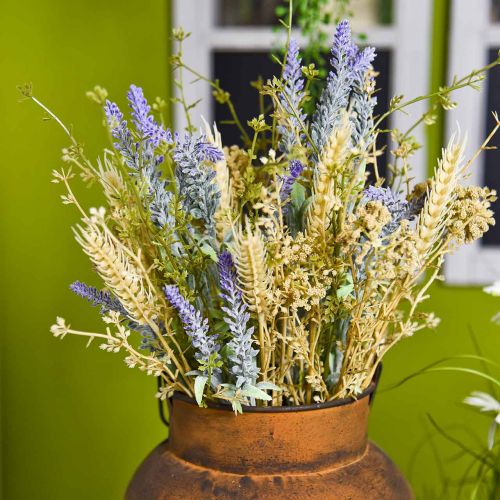 Floristik24 Kunst lavendelbos, zijden bloemen, veldboeket van lavendel met korenaren en moerasspirea