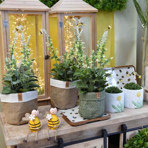 Floristik24 Kunstmatige lavendelpot Decoratieve lavendelzijden bloem in wit