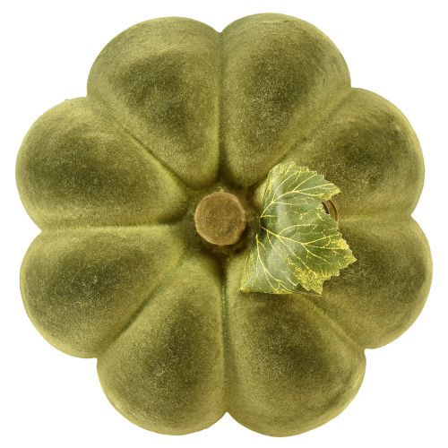 Artikel Pompoendecoratie geflockt 20cm pompoengroen fluwelen look 2 stuks
