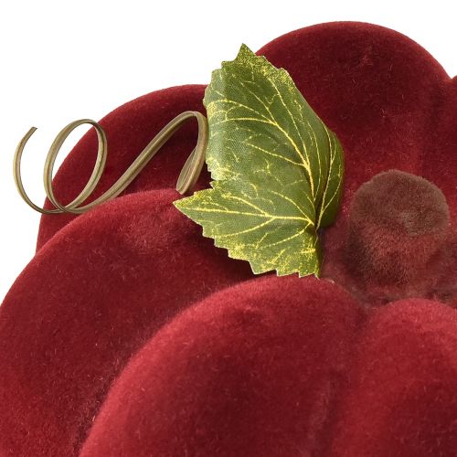 Artikel Pompoendecoratie geflockte pompoen rood bordeaux fluweelachtig uiterlijk 20cm 2st
