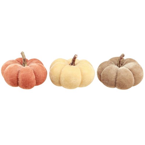 Artikel Pompoen decoratiestof pompoenen geel beige rood bruin Ø7cm 9 st