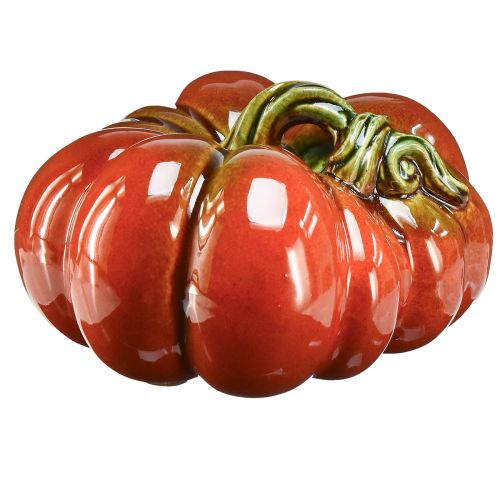 Floristik24 Glanzende keramische pompoen in helder roodoranje met groene steel - 21,5 cm - ideale herfstdecoratie