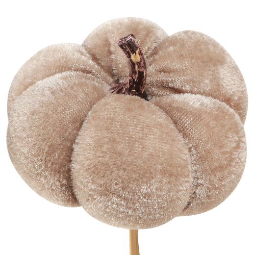 Artikel Decoratieve pompoen van stof op stokje geel bruin oranje Ø7cm 9 stuks