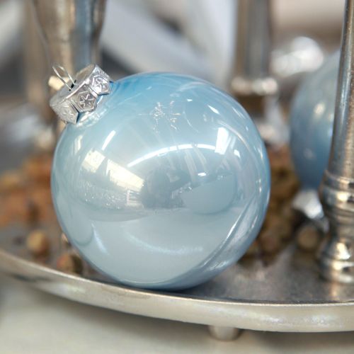 Artikel Bollenset in blauw/zilver – mat & glanzend, glazen decoratie voor winterbloemwerk 7,5 cm 12 stuks