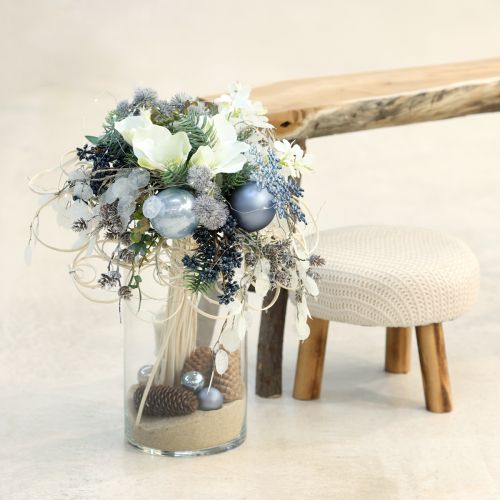 Artikel Bollenset in blauw/zilver – mat & glanzend, glazen decoratie voor winterbloemwerk 7,5 cm 12 stuks