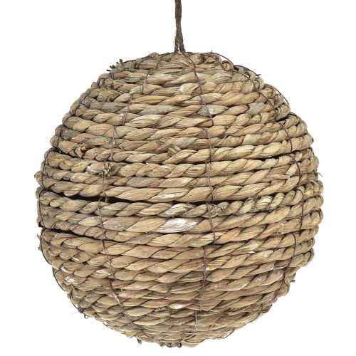 Artikel Bollen stro decoratie om op te hangen grijs gewassen Ø20cm 2st