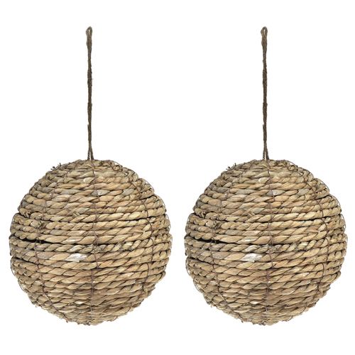Artikel Bollen stro decoratie om op te hangen grijs gewassen Ø20cm 2st