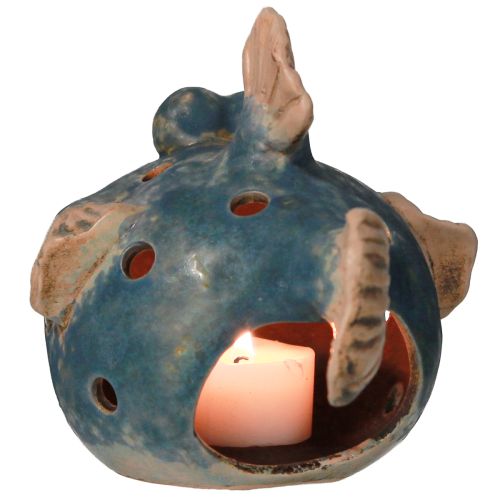 Artikel Kogelvis voor theelichtje keramiek siervis blauw 15cm 2st