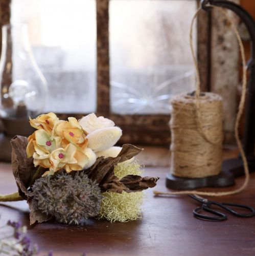 Artikel Kunstbloemenboeket, rozen, hortensia's, droge look, vintage decoratie, 38 cm