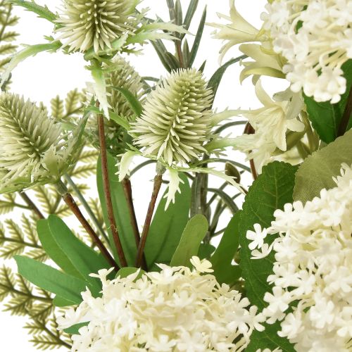 Artikel Kunstbloemboeket sneeuwbalplant kaardebol varen 65cm