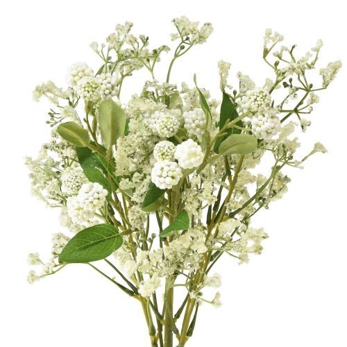 Kunstbloemenboeket zijden bloemen bessentak wit 48cm