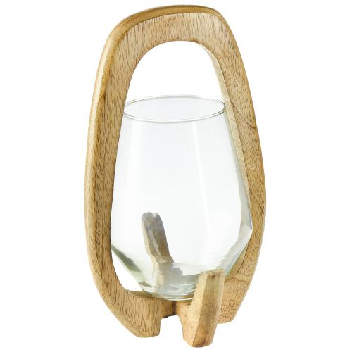 Artikel Lantaarn hout glazen lantaarn decoratief mangohout naturel Ø14cm H26cm