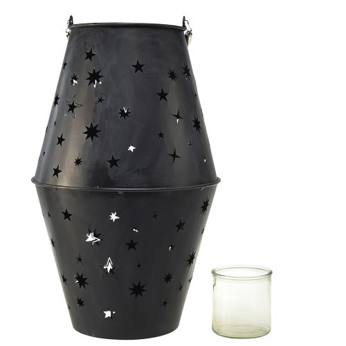 Artikel Hangende metalen lantaarn in antraciet met sterren - Ø18,5 cm, hoogte 50 cm - Elegante buiten- en binnenverlichting