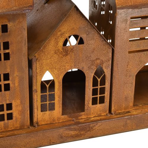 Floristik24 Vintage metalen lichthuisjes in roest design – 80x15x35 cm – sfeervolle kerstversiering